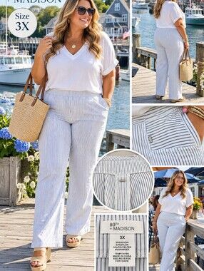 89th & Madison Light Blue Pinstripe Straight-Leg Pants